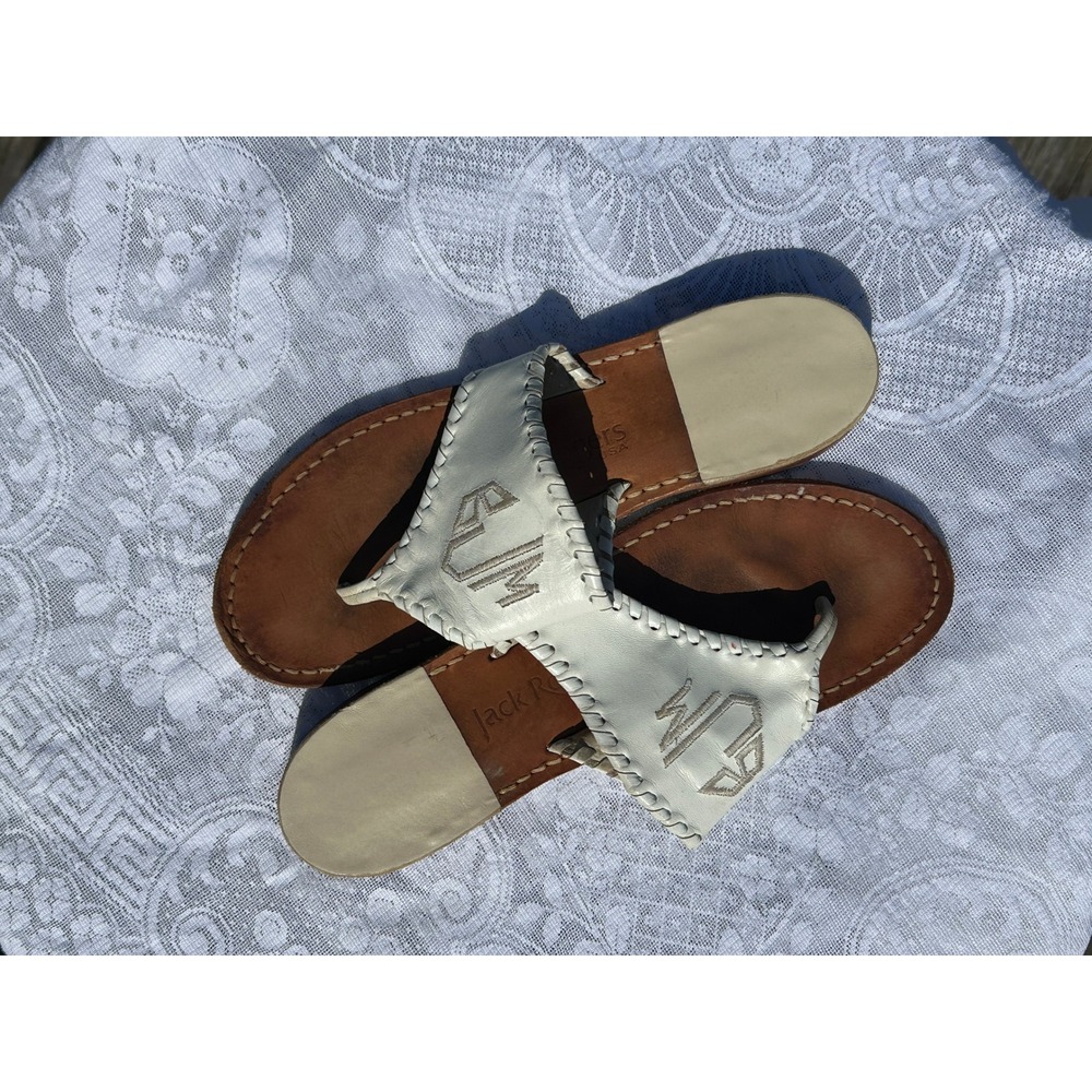 Jack Rogers White Leather Thong Sandals - Luxury Designer Sandals - Size 7M